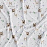 Cute Baby Deer & Mini Leave Print For Kid's Printed Fabric